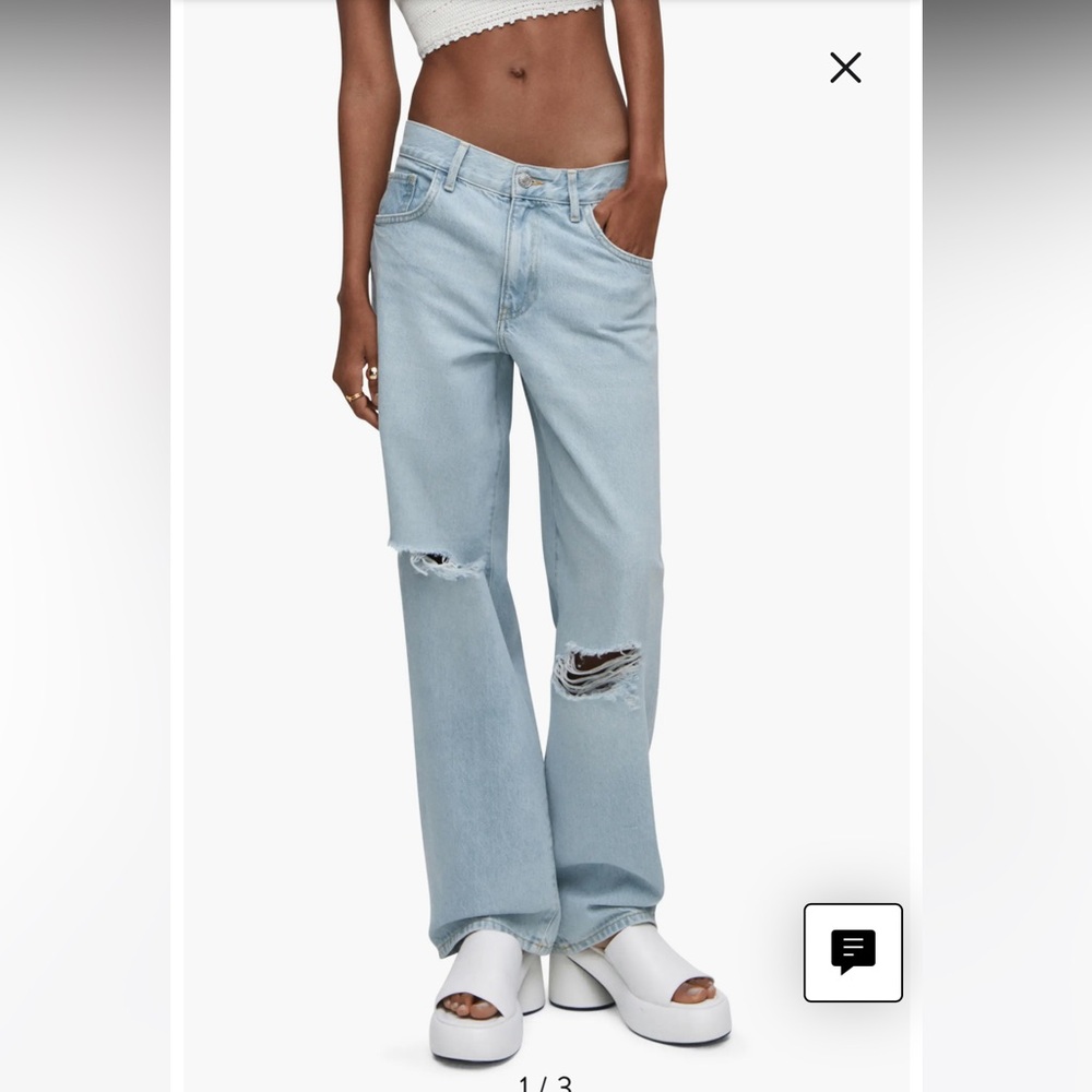 Mango Ripped Knee Rigid Wide Leg Jeans